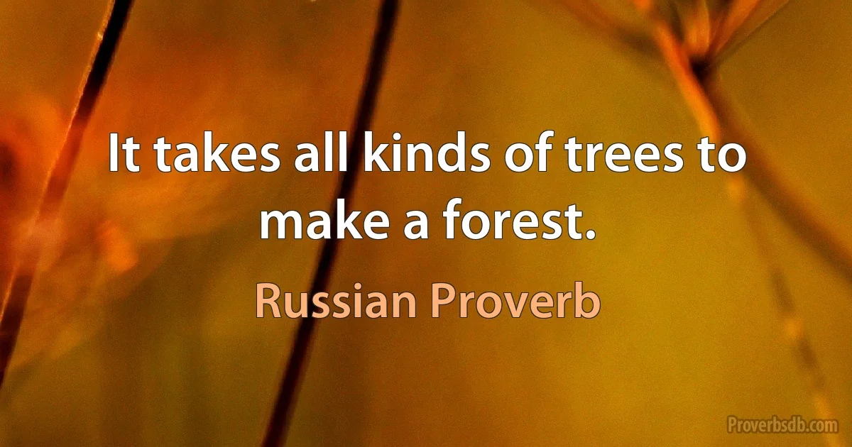 It takes all kinds of trees to make a forest. (Russian Proverb)