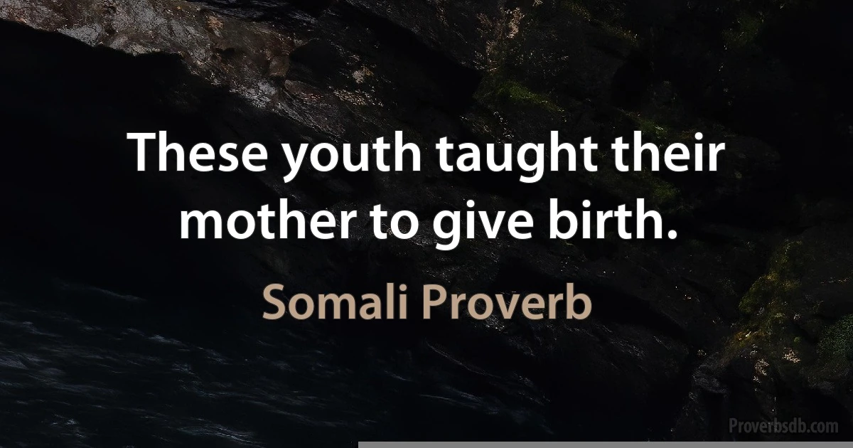 These youth taught their mother to give birth. (Somali Proverb)