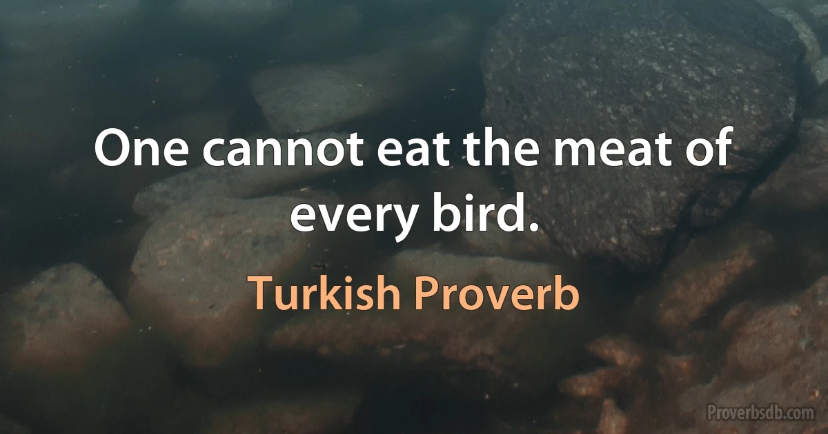 One cannot eat the meat of every bird. (Turkish Proverb)