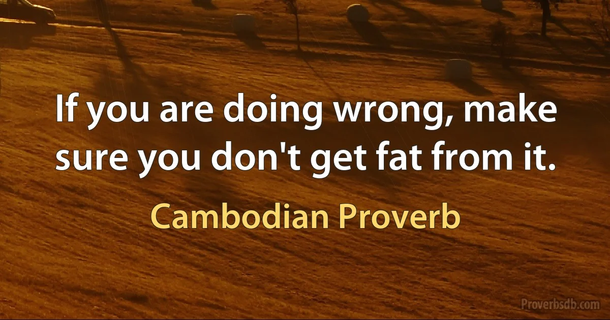 If you are doing wrong, make sure you don't get fat from it. (Cambodian Proverb)