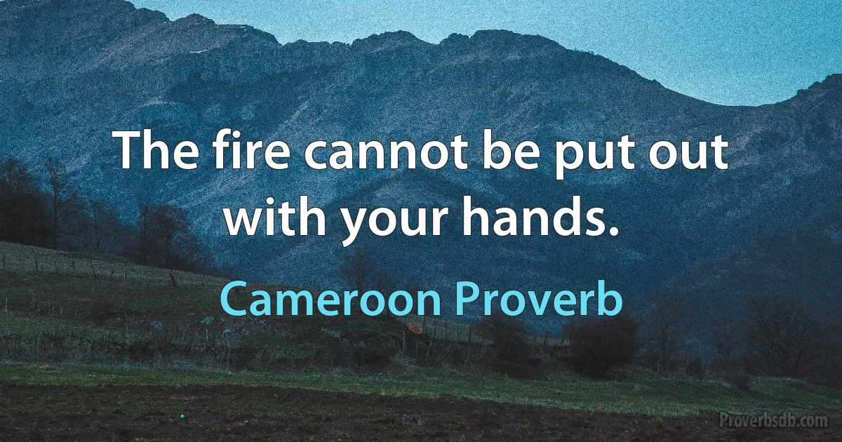 The fire cannot be put out with your hands. (Cameroon Proverb)