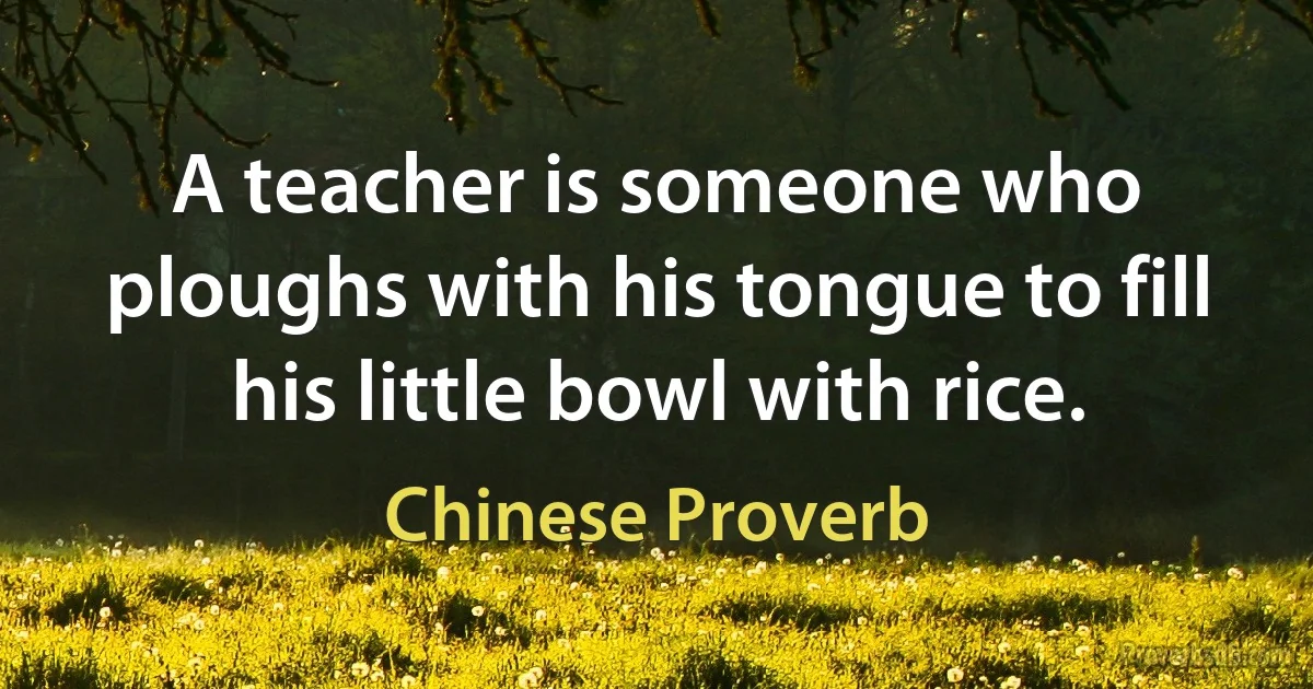 A teacher is someone who ploughs with his tongue to fill his little bowl with rice. (Chinese Proverb)