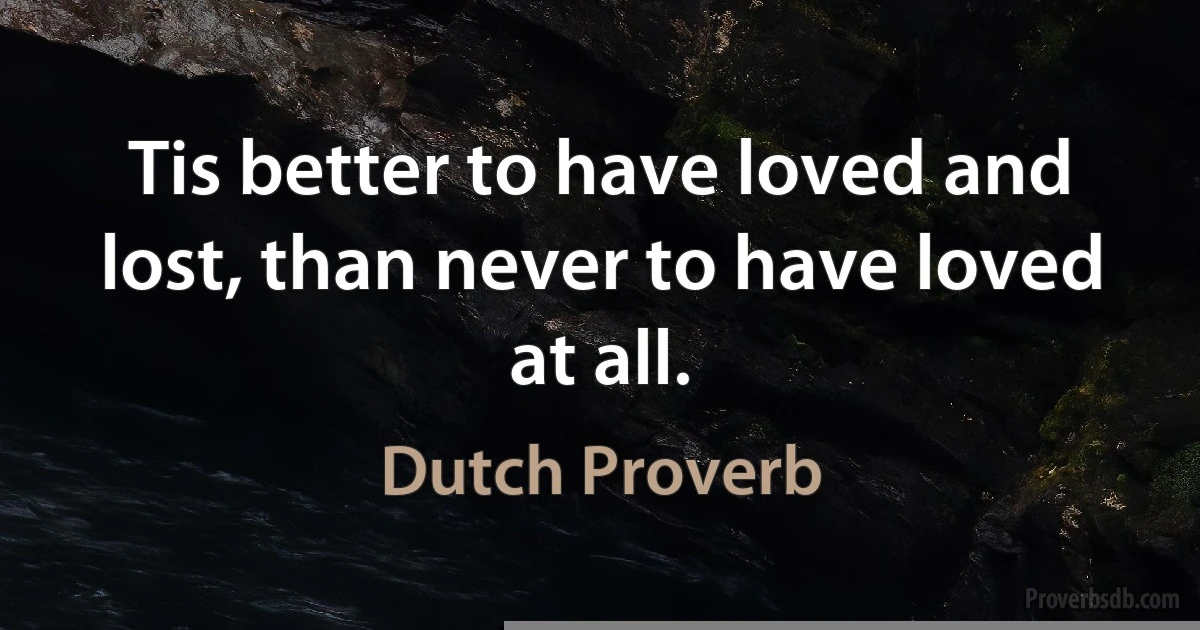 Tis better to have loved and lost, than never to have loved at all. (Dutch Proverb)