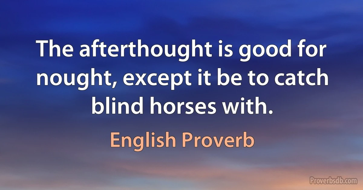 The afterthought is good for nought, except it be to catch blind horses with. (English Proverb)