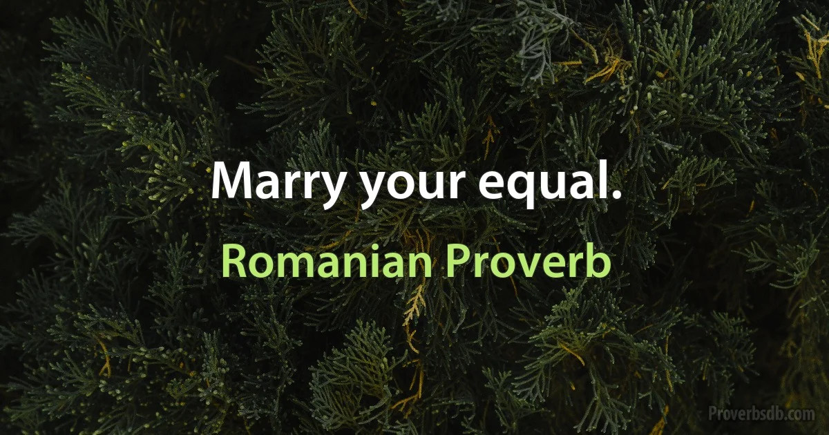 Marry your equal. (Romanian Proverb)