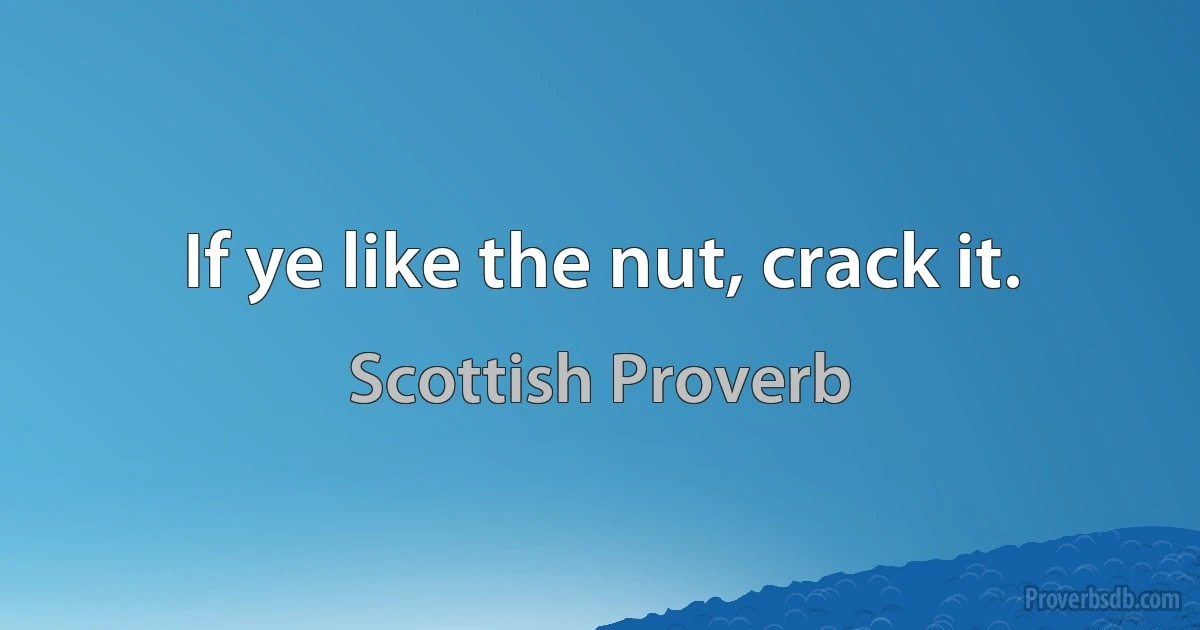 If ye like the nut, crack it. (Scottish Proverb)