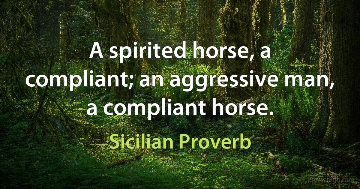 A spirited horse, a compliant; an aggressive man, a compliant horse. (Sicilian Proverb)