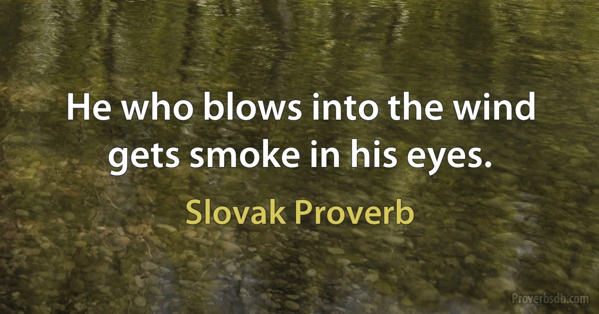 He who blows into the wind gets smoke in his eyes. (Slovak Proverb)