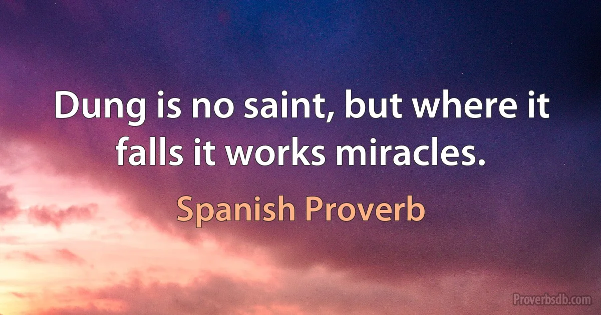 Dung is no saint, but where it falls it works miracles. (Spanish Proverb)