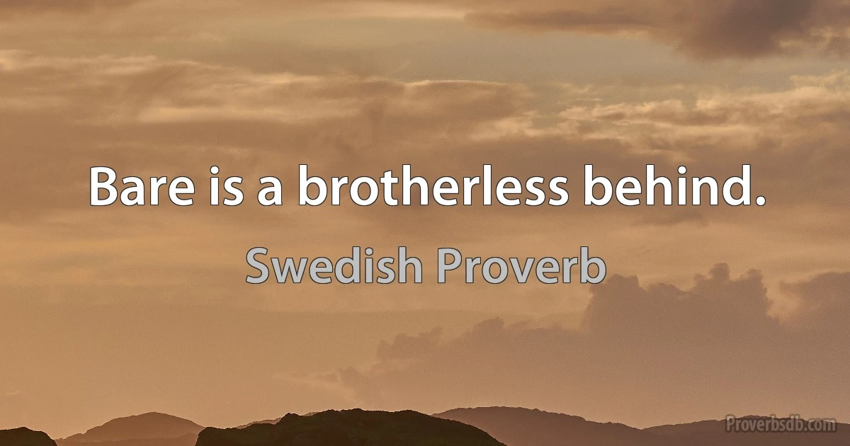 Bare is a brotherless behind. (Swedish Proverb)