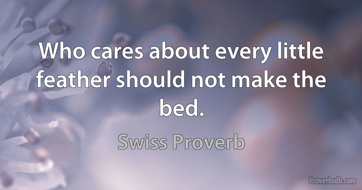 Who cares about every little feather should not make the bed. (Swiss Proverb)